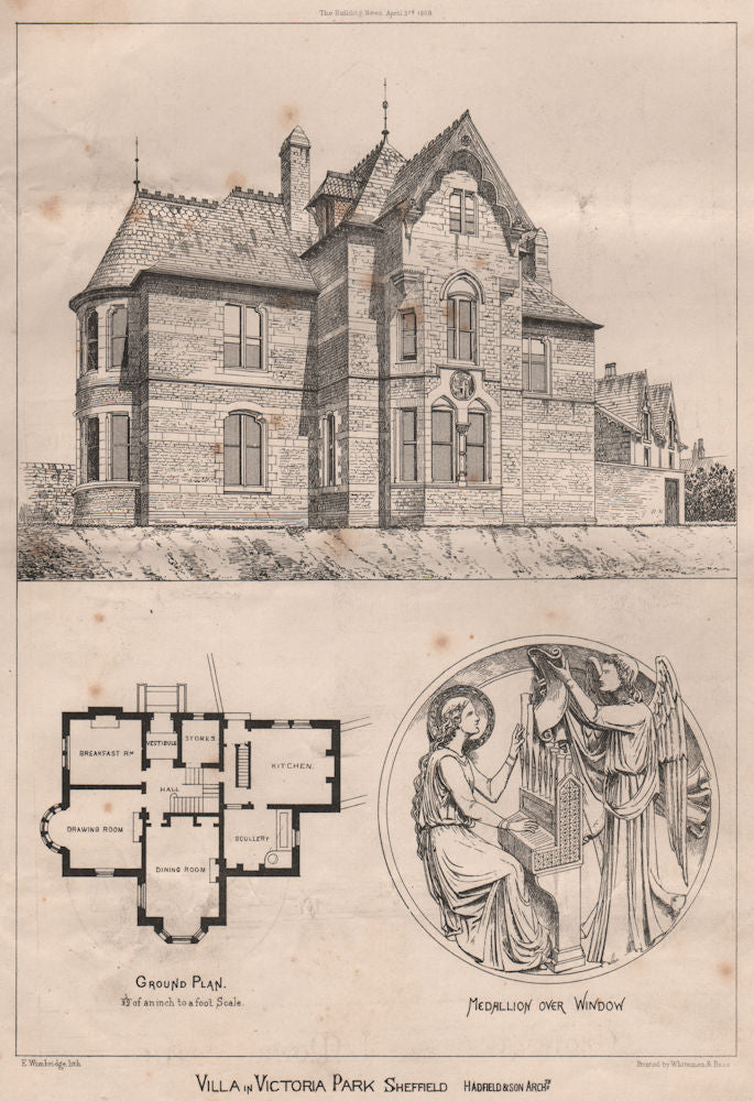Villa in Victoria Park, Sheffield; Hadfield & Son, Architects. Yorkshire 1868